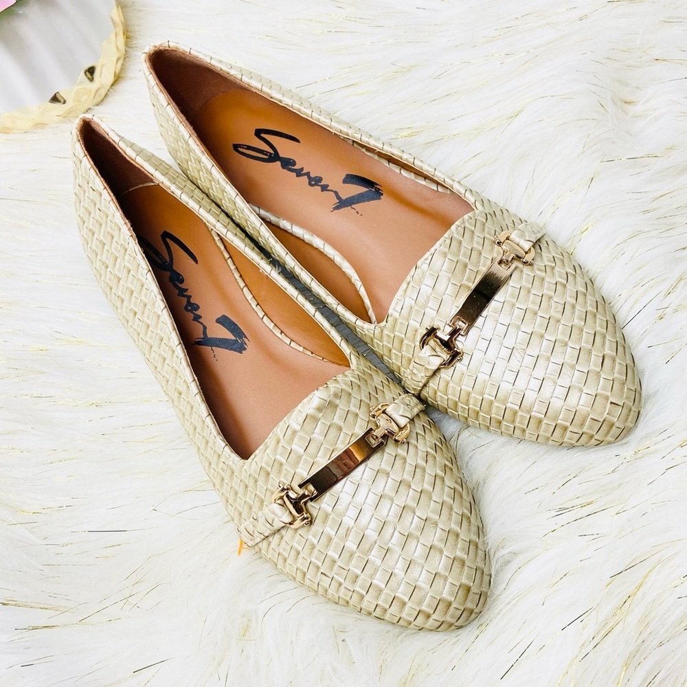 NWT• Seven 7• Pearl Gigi Horsebit Buckle Woven Flats